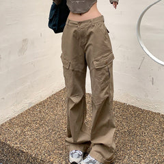 Ruched Khaki Baggy Cargo Pants - fairypeony