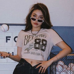 Vintage Logo Printed Short Sleeve Crop Top - fairypeony