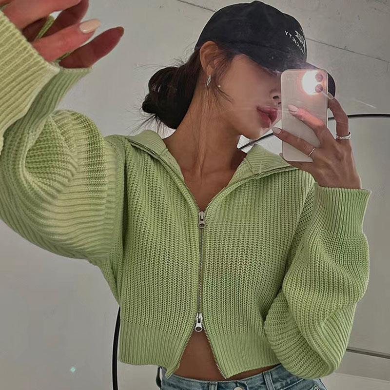 Y2K Double Zip Knit Top, , women clothing, y2k-double-zip-knit-top, , fairypeony