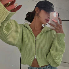 Y2K Double Zip Knit Top, , women clothing, y2k-double-zip-knit-top, , fairypeony