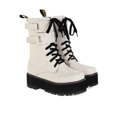 Double Row Metal Belt Martin Boots, , women clothing, double-row-metal-belt-martin-boots, black, brown, white, fairypeony