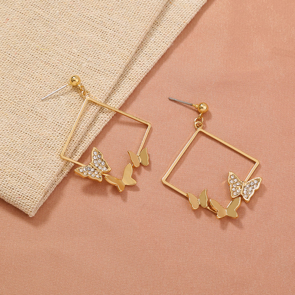 Geometric fashion diamond studded butterfly earrings, , women clothing, geometric-fashion-diamond-studded-butterfly-earrings, , fairypeony