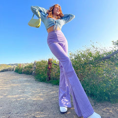 Purple High Waist Hip Flare Casual Pants, , women clothing, purple-high-waist-hip-flare-casual-pants, , fairypeony