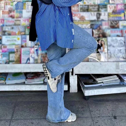 Slit Mopping Vintage Loose High Waist Jeans, , women clothing, slit-mopping-vintage-loose-high-waist-jeans, , fairypeony