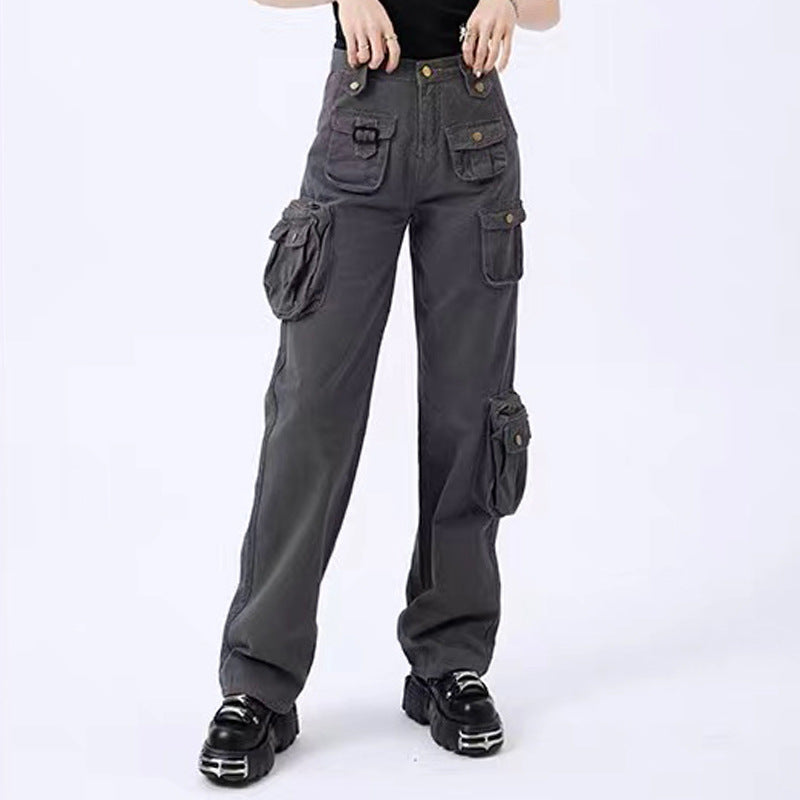 Multi Pockets Straight Leg Cargo Pants - fairypeony