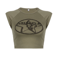 Vintage Star Logo Printed Crop Top - fairypeony