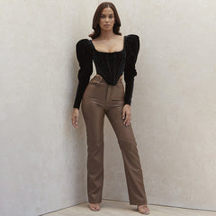Wide Leg Leather Pants, , women clothing, wide-leg-leather-pants, , fairypeony
