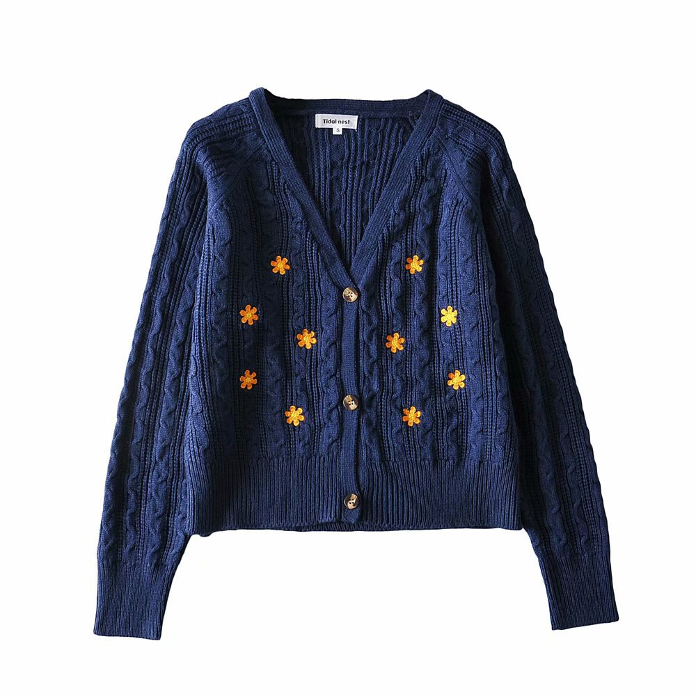 Retro Embroidery Flowers Cardigan, , women clothing, retro-embroidery-flowers-cardigan, blue, fairypeony
