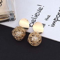Temperament Woven Ball Pearl Earrings, , women clothing, temperament-woven-ball-pearl-earrings, , fairypeony