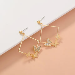 Geometric fashion diamond studded butterfly earrings, , women clothing, geometric-fashion-diamond-studded-butterfly-earrings, , fairypeony