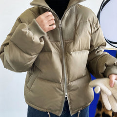 Simple Solid Color Zip Up Puffer Jacket, , women clothing, simple-solid-color-zip-up-puffer-jacket, , fairypeony