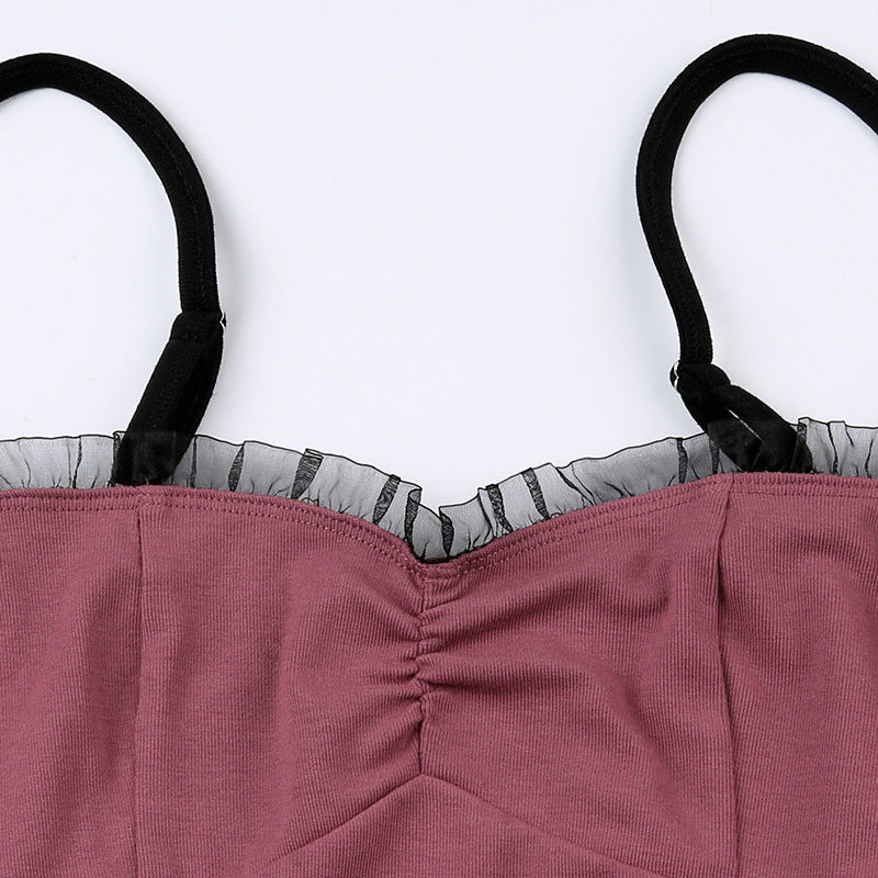 Vintage Lace Letter Print Tank Top - fairypeony