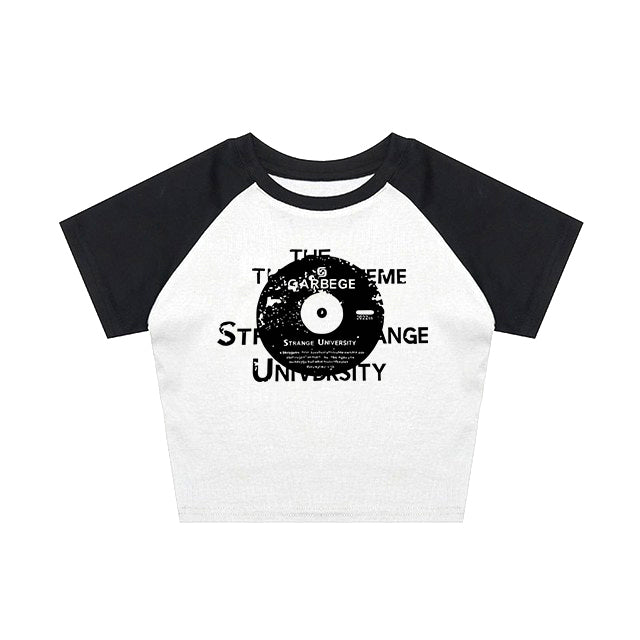 Raglan Sleeve Vinyl Print Crop Top - fairypeony