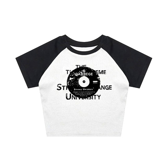 Raglan Sleeve Vinyl Print Crop Top - fairypeony