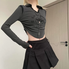 Vintage Floral Logo Long Sleeve Crop Top - fairypeony