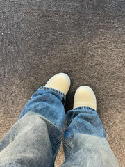 Patchwork Waist High Rise Boyfriend Jeans - fairypeony