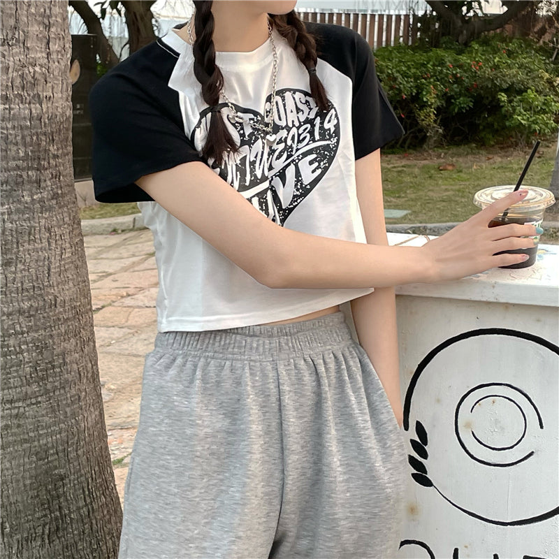 Vintage Heart Logo Raglan Sleeve Crop Top - fairypeony