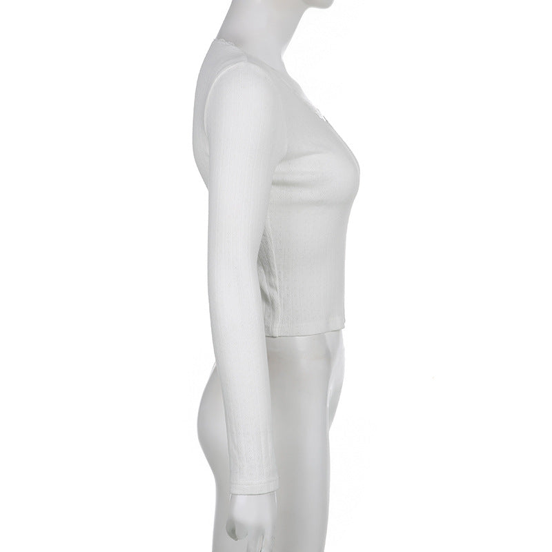 Lace Trim White Knit Top - fairypeony