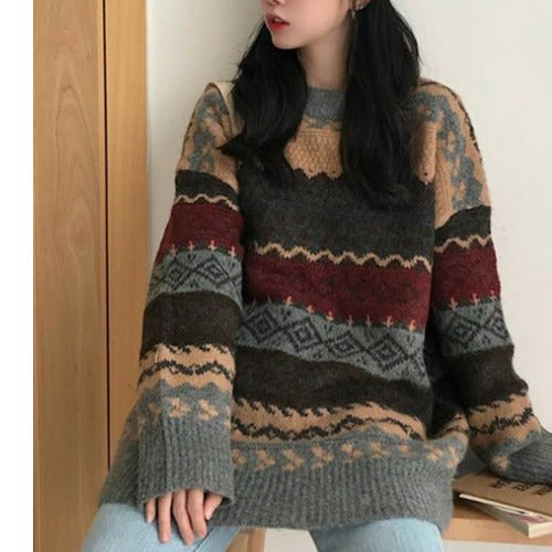 80's Grandma Knit Jumper, , women clothing, 80s-grandma-knit-jumper, grey, khaki, white, fairypeony