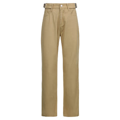 Khaki High-waist Straight-leg Casual Trousers, , women clothing, khaki-high-waist-straight-leg-casual-trousers, , fairypeony