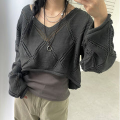 Knit Crochet Crop Sweater - fairypeony