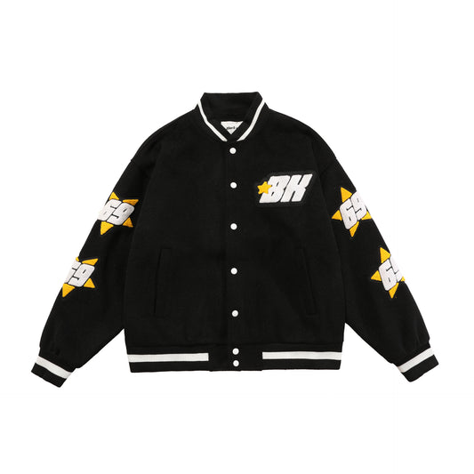 Embroidery Black Air Varsity Jacket, , women clothing, embroidery-black-air-varsity-jacket, black, green, pink, fairypeony