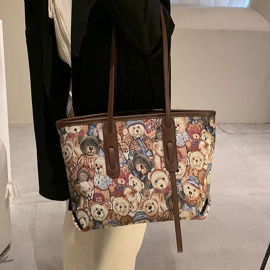 Cute Bears Large-capacity Tote Bag With Armpits, , women clothing, cute-bears-large-capacity-tote-bag-with-armpits, , fairypeony