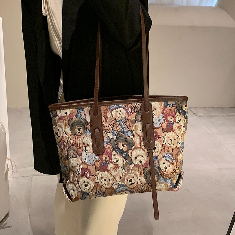 Cute Bears Large-capacity Tote Bag With Armpits, , women clothing, cute-bears-large-capacity-tote-bag-with-armpits, , fairypeony