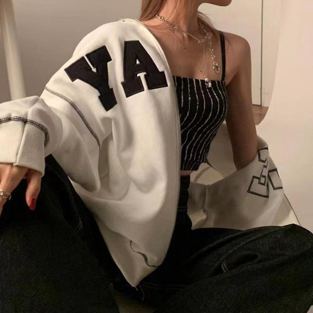 Yare Letter Hoodie, , women clothing, american-hooded-letter-sweater, L, M, white, XL, fairypeony
