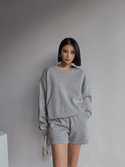 Drop Shoulder Halp Zip Sweatshirt & Drawstring Shorts Set, , women clothing, drop-shoulder-halp-zip-sweatshirt-drawstring-shorts-set, , fairypeony