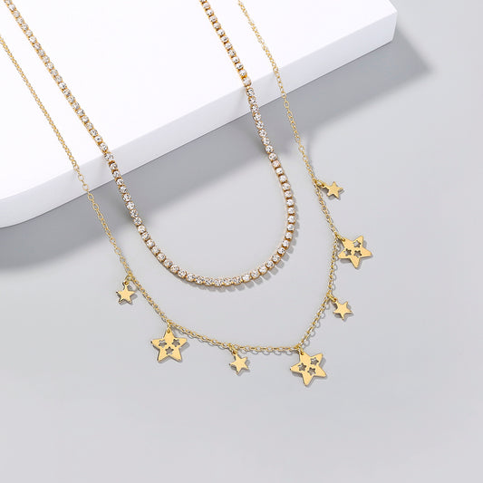 Stars White Diamonds Multiple Necklaces, , women clothing, stars-white-diamonds-multiple-necklaces, , fairypeony