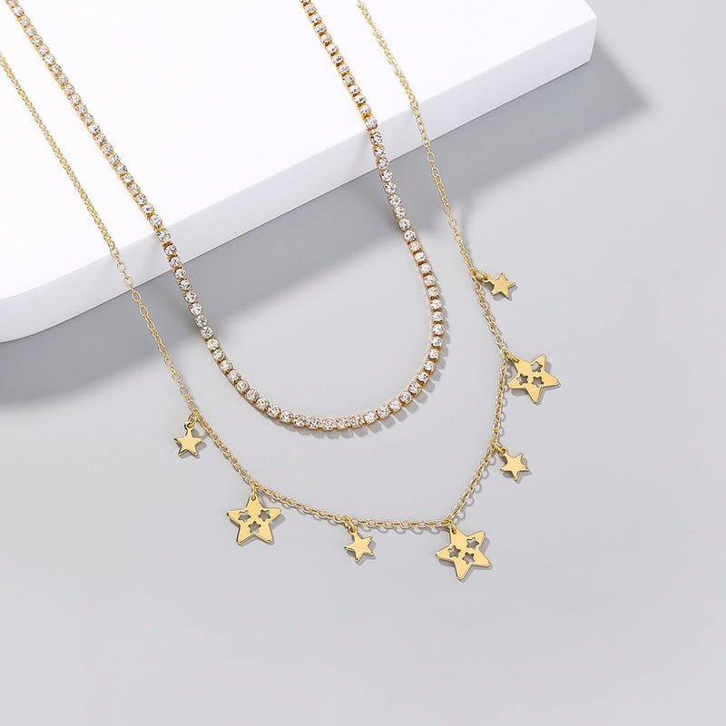 Stars White Diamonds Multiple Necklaces, , women clothing, stars-white-diamonds-multiple-necklaces, , fairypeony