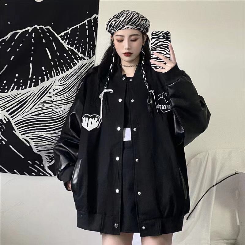 Black Retro Jacket Baseball Uniform, , women clothing, black-retro-jacket-baseball-uniform, , fairypeony
