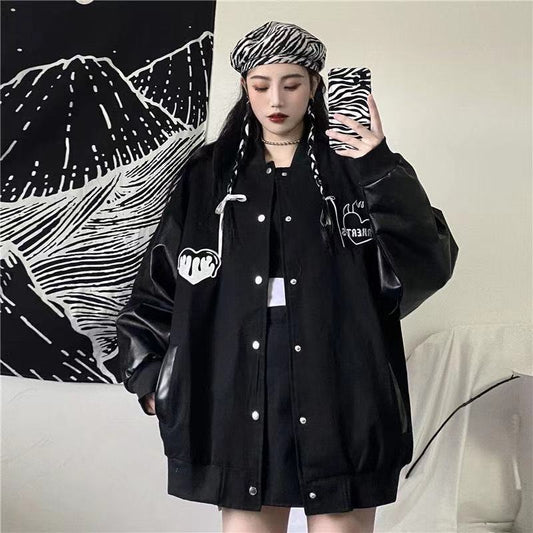 Black Retro Jacket Baseball Uniform, , women clothing, black-retro-jacket-baseball-uniform, , fairypeony