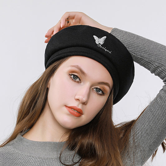 Butterfly Embroidered Beret, , women clothing, butterfly-embroidered-beret, , fairypeony