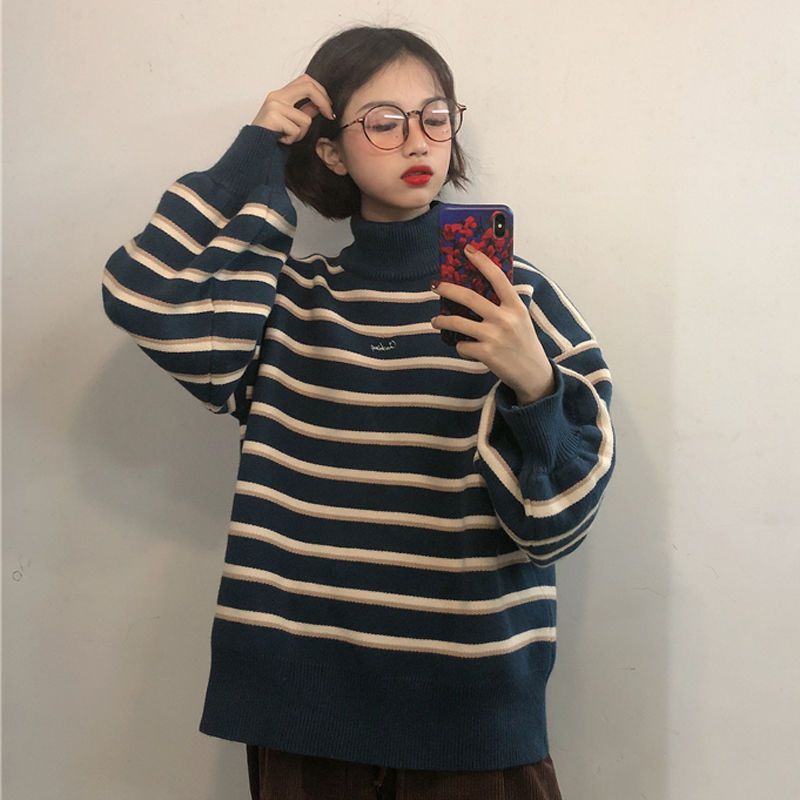 Grandma Striped Sweater, , women clothing, grandma-striped-sweater, blue, brown, L, M, S, XL, fairypeony