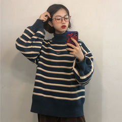 Grandma Striped Sweater, , women clothing, grandma-striped-sweater, blue, brown, L, M, S, XL, fairypeony
