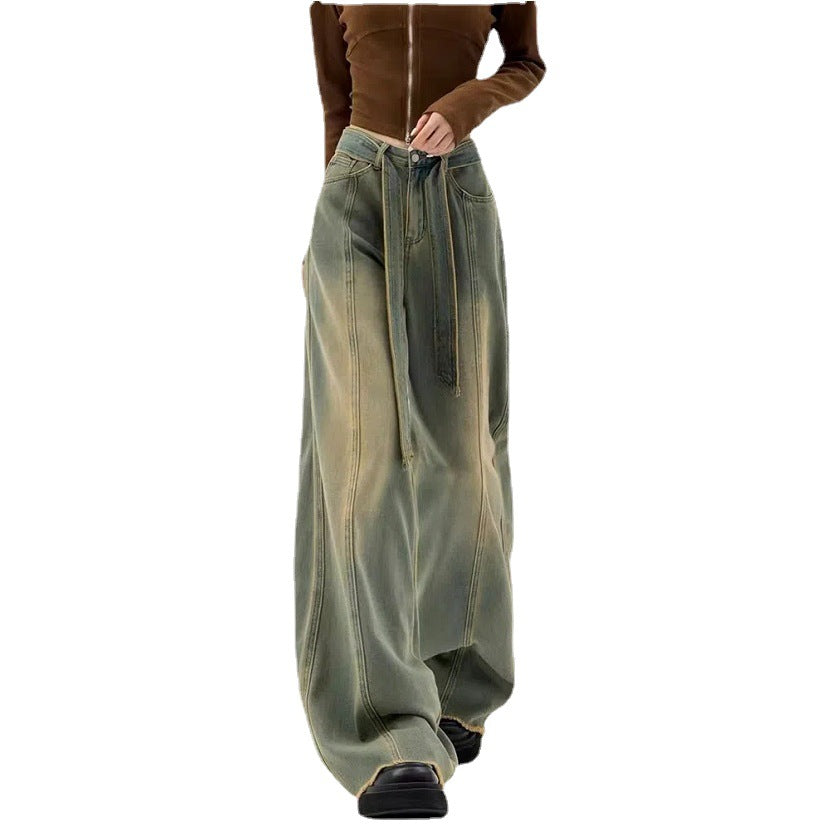 Tie Strap Seam Detail Boyfriend Jeans - fairypeony