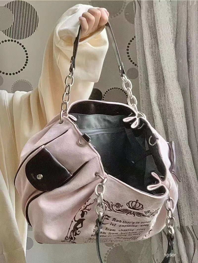 Embroidered Large Canvas Fairycore Crossbody Bag - fairypeony