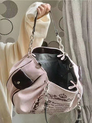 Embroidered Large Canvas Fairycore Crossbody Bag - fairypeony