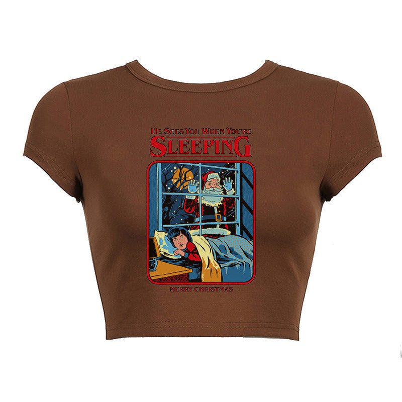 Round Neck Short Print Shirt, , women clothing, round-neck-short-print-shirt, brown, L, M, S, fairypeony