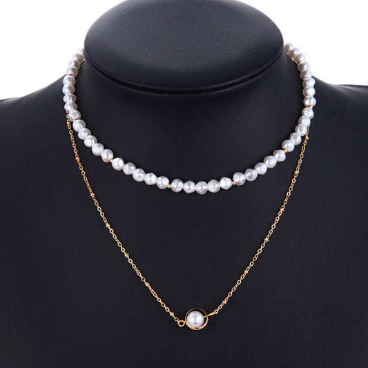 Simple Temperament Double-layer Pearl Clavicle Chain, , women clothing, simple-temperament-double-layer-pearl-clavicle-chain, , fairypeony
