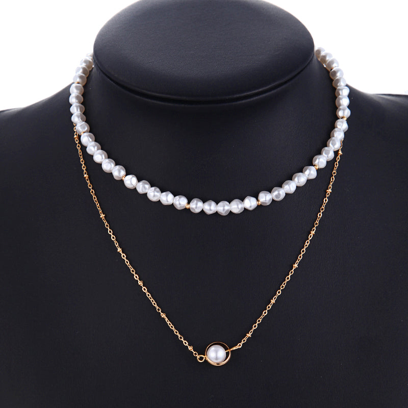 Simple Temperament Double-layer Pearl Clavicle Chain, , women clothing, simple-temperament-double-layer-pearl-clavicle-chain, , fairypeony