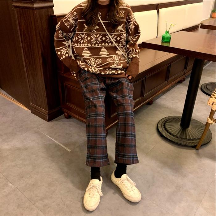 90s Kids Pants in Plaid Check, , women clothing, 90s-kids-pants-in-plaid-check, coffee, L, M, S, fairypeony