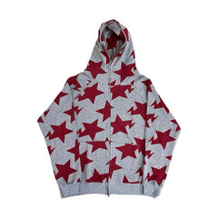 Oversized Star Print Zip Up Hoodie, , women clothing, oversized-star-print-zip-up-hoodie, , fairypeony