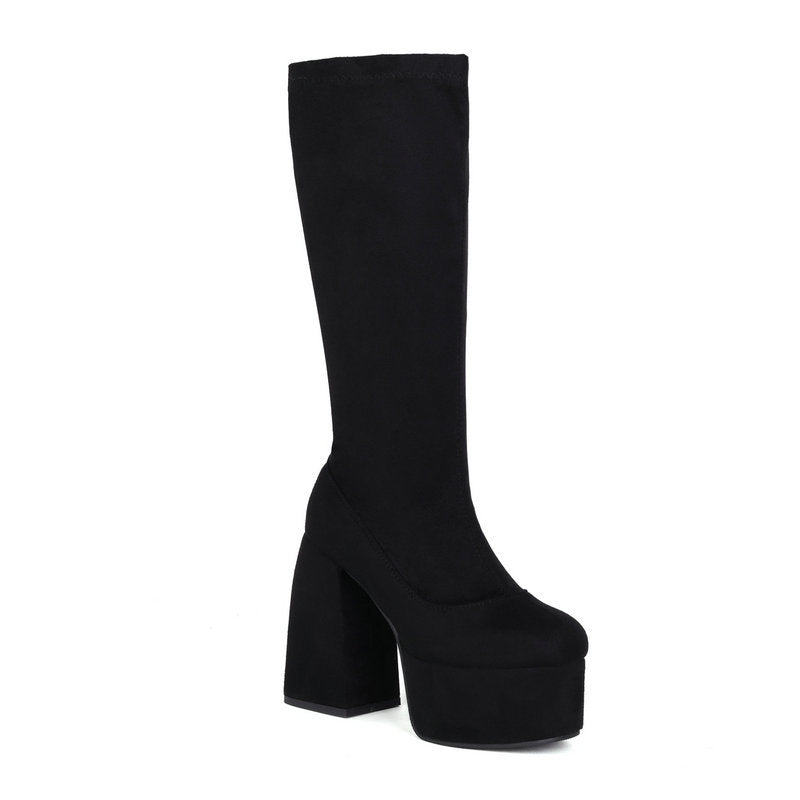 Leopard Print High Boots, , women clothing, leopard-print-high-boots, black, fairypeony