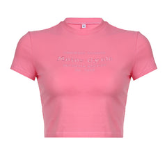 Vintage Embroidery Letter Crop Top - fairypeony
