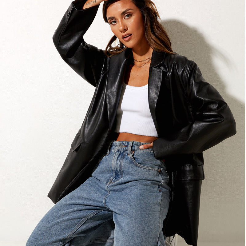 Leather Blazer, , women clothing, leather-blazer, , fairypeony