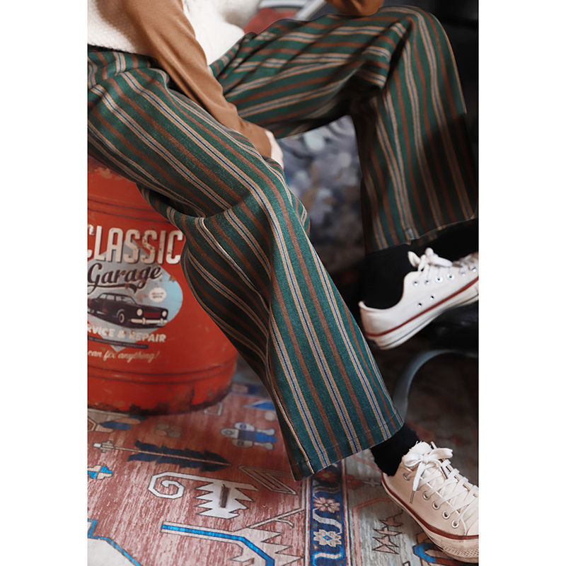 Vintage Stripe Trousers, , women clothing, fried-street-vintage-stripe-wide-leg-trousers-for-women, green, L, M, S, XL, XXL, fairypeony