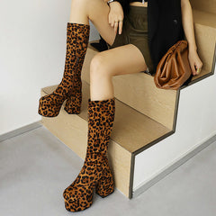 Leopard Print High Boots, , women clothing, leopard-print-high-boots, black, fairypeony